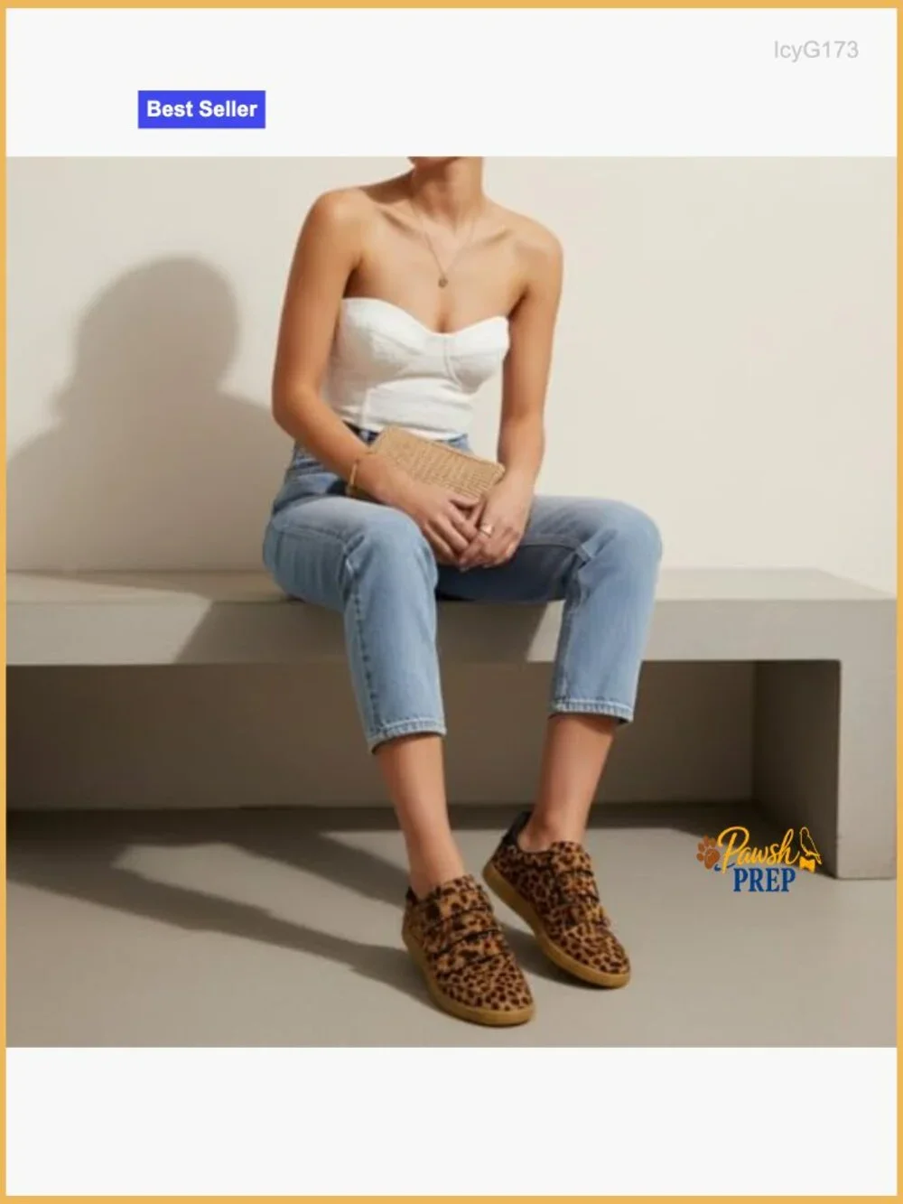 Vegan Hair Calf Leopard Print Hook & Loop Sneakers Cushioned Memory Foam - Picture 2 of 7
